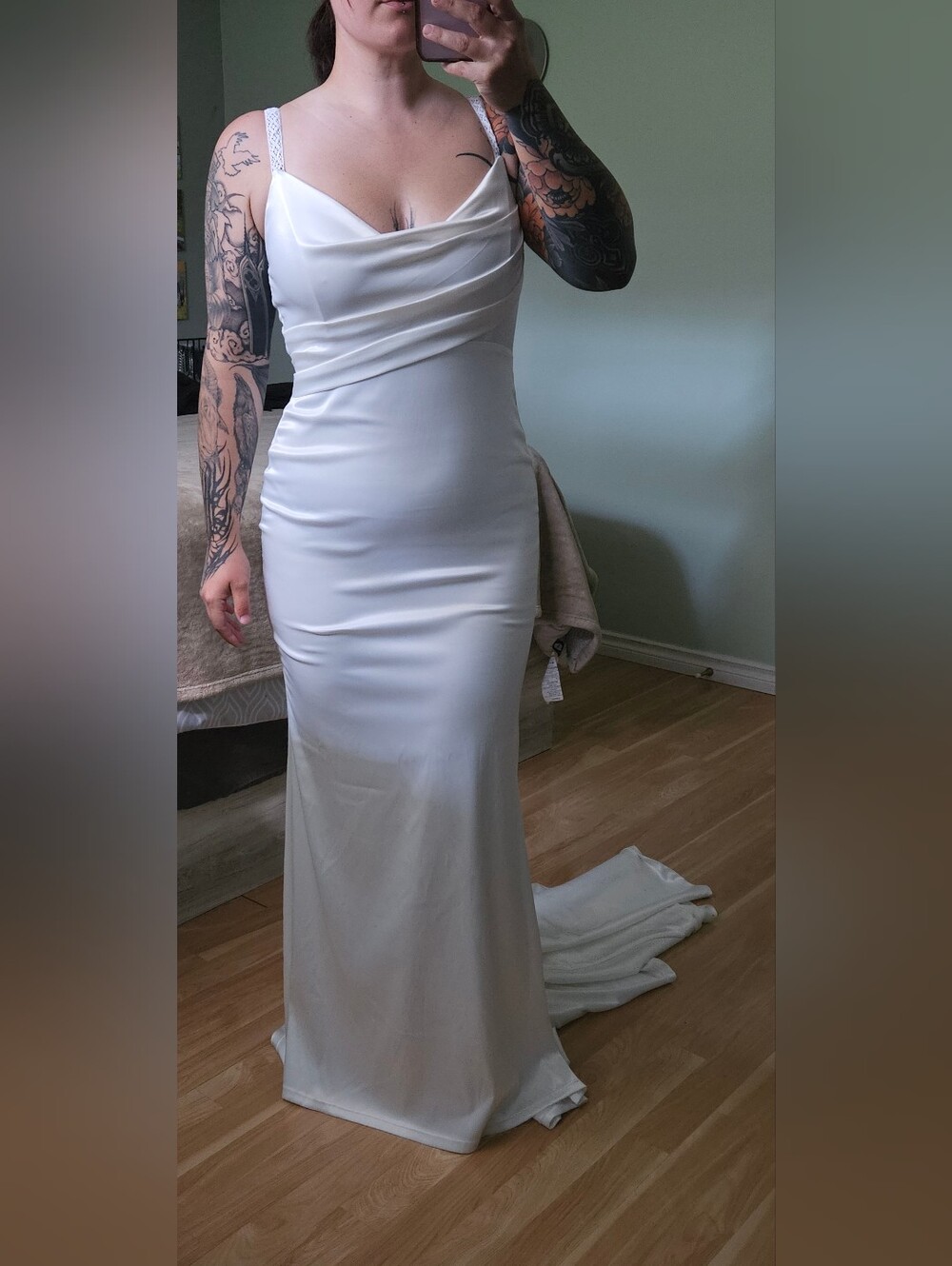 Fashion Nova White Satin Cowl Neck Wedding Gown